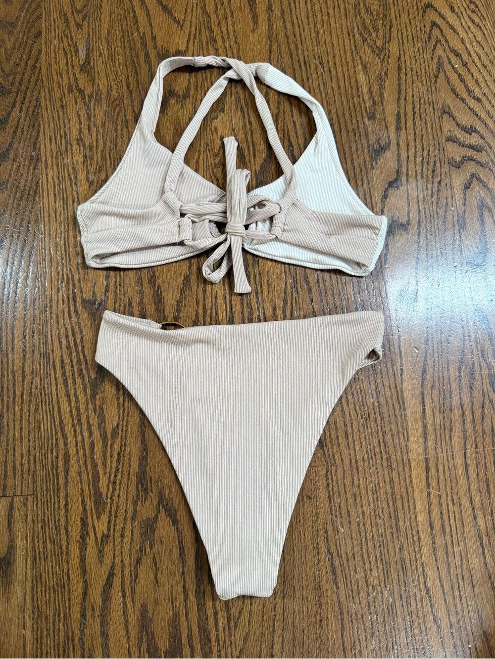 Beige Colorblock Ribbed Ring Cheeky Bikini Set - Picture 2 of 4
